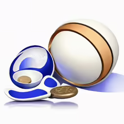 a blue and white object with an empty shell