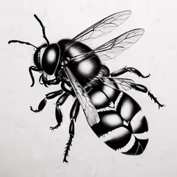 a black and white drawing of a bee