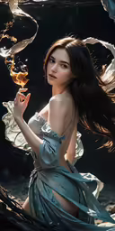 a beautiful young woman holding a wand on top of her finger