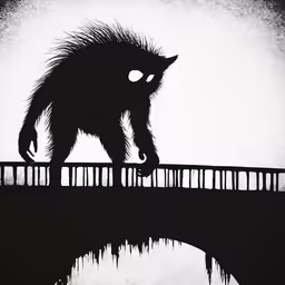 the black cat has its paws under the bridge