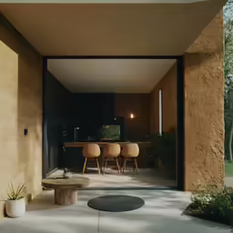 a patio with table and chairs is shown