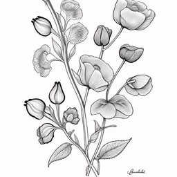 a black and white flower on a white background,flowers by person, in black and white pencil