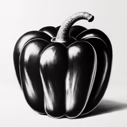 a black bell pepper on white paper