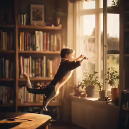 a boy jumping and jumping in the air with his back to the camera