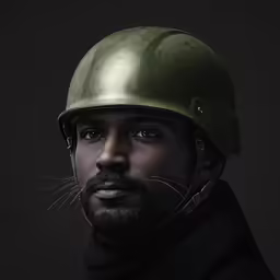 an african american man with a beard and a green helmet