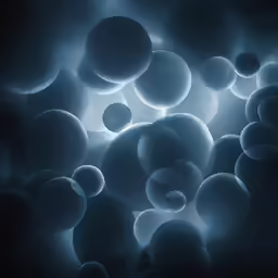 some blue balls are shown in the dark