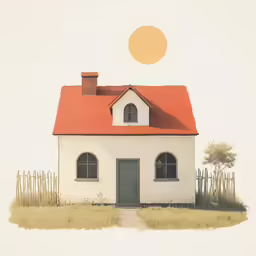 a white house sitting on top of a lush green field