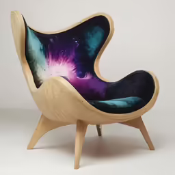 a colorful chair with an intricate print on it