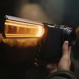 someone holding a camera up to show its lens light