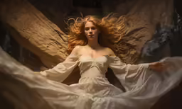 a woman in white dress with angel wings