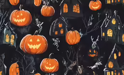 a collection of orange jack - o - lanterns with faces drawn on them