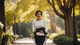 a woman standing outside while holding a black purse