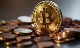bitcoin crypt ether coin is shown surrounded by gold coins