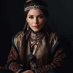 a woman dressed in a brown and black costume