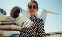woman in black polka dotted shirt posing for a photo