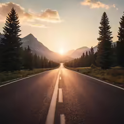 a sunset shot from the middle of a country road