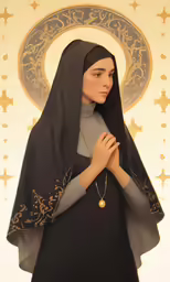 a painting of a nun wearing a black gown