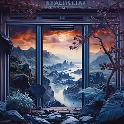 a painting shows a room in which a view has been placed,