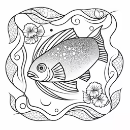 an adult size coloring page with fish and sea plants