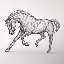 an wire horse with low mesh, running