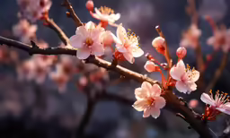 pink blossoming buds of an almond tree