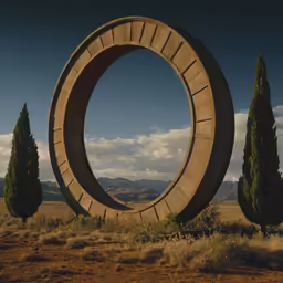 large cement sculpture placed in middle of field