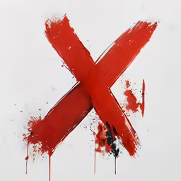 a cross painted red on top of a white background