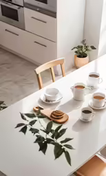 tea cups are sitting on top of a table