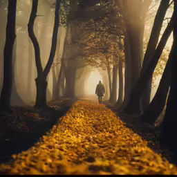 a person standing in a park surrounded by trees