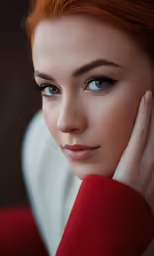 a woman with blue eyes poses for a portrait