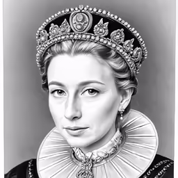 a black and white photo of a lady with a tiara