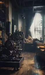 a room with a couple sitting in the corner