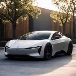 the electric sports car is shown parked on a street