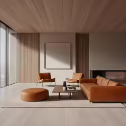 living room with furniture and large windows overlooking the city