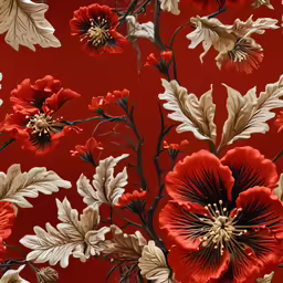 the beautiful flower on this red and gold fabric is actually stunning
