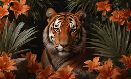 an image of tiger with flowers around him