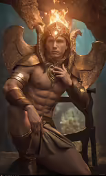a man is dressed in armor and with his arm wrapped around the torso