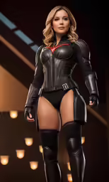 the sexy women is standing in her lingery suit