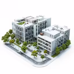 a two story building that looks like it has an attached parking lot with cars parked around