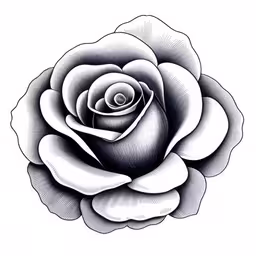 a flower that is in the middle of a drawing,the center section of a large, black and white rose