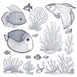 sea creatures drawn in pencil, by the beach