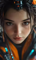 the young woman with the orange rose in her hair