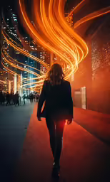 person standing on street near light trails