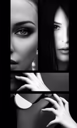 a black and white photo of four different women with eyes