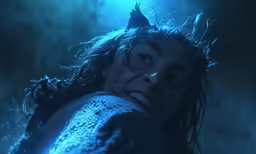 a man is staring into the distance with water on his shoulders
