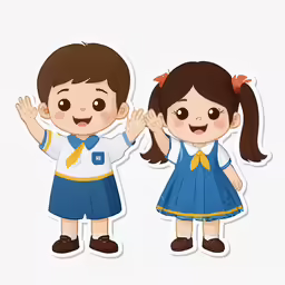 two cartoon children, one holding his hands up