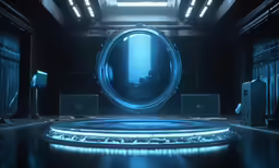 futuristic dark blue room with many lights