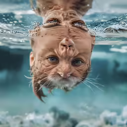 a cat is submerged underwater in the water