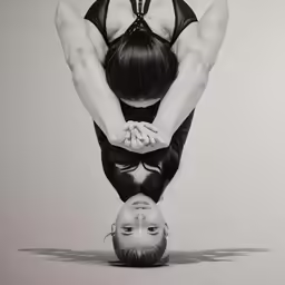 a woman doing yoga poses with her head tilted up
