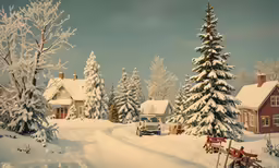 this is a large group of snowy trees in a country scene
